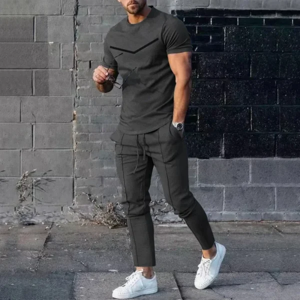 Men Fashion 2-piece Set Summer Outdoor O-Neck Print Short Sleeves T-shirt Casual Elastic Waist Trousers Street Corner Party Wear - Image 4
