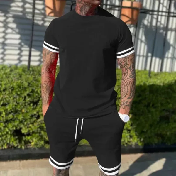 Men Casual 2-piece Set Outdoor Fashion O-Neck Short Sleeve T-shirt Elastic Waist Shorts Breathable High Street Sports Wear - Image 3