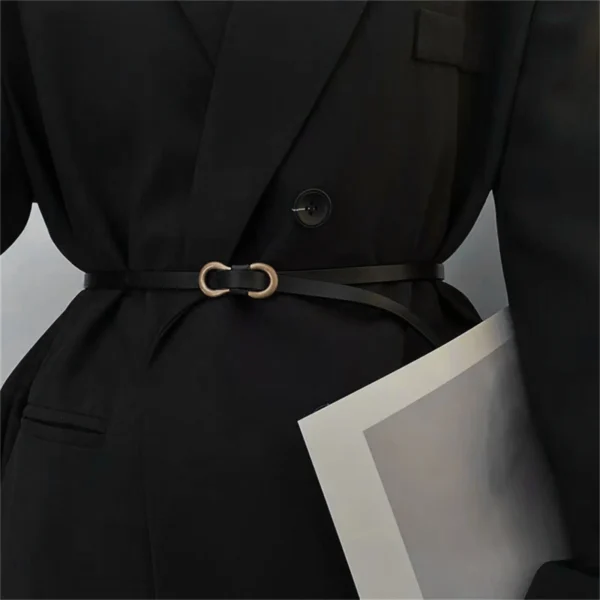 Women's Fashion Faux Leather Waist Belt Ladies Elegant Skinny Thin Belt with Golden Buckle Belts for Dress Jeans Pants - Image 3