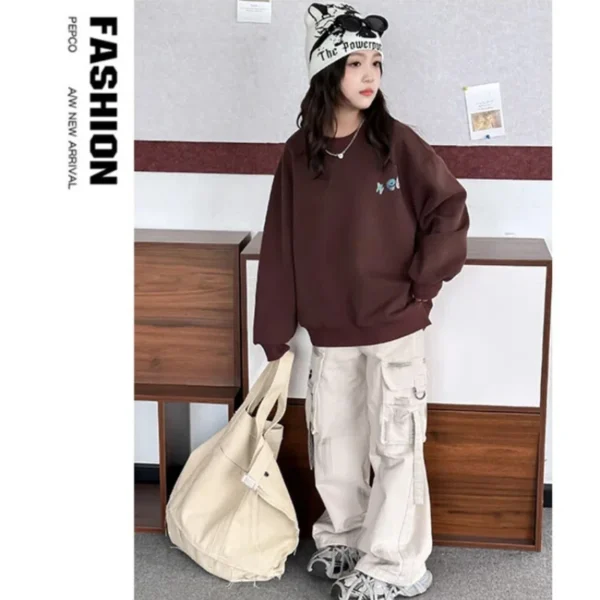 Children Round Neck Pullover Autumn Spring Long Sleeved T-shirts Women Print Hoodies Round Neck Pullover Fashion Hip Hop - Image 5