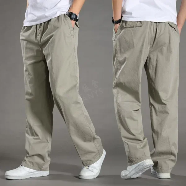 Cargo Pant Men Long Pants High Elastic Waist Simple Splice Straight Trousers - Image 4