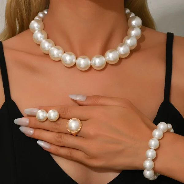 Women'S Pearl Jewelry Set Fashion Simulated Pearls Versatile Earrings Necklaces Bracelets Jewelry Set Gift
