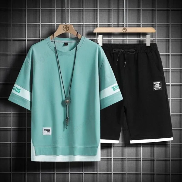 Men's Casual Short Sleeve T-shirt + Short 2 Piece Set Black White Letter 3D Print Suit - Image 3