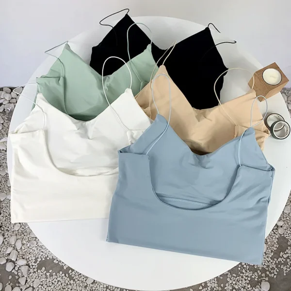 Summer Crop Tops Women Sexy Tank Top Grils Lady Ice Silk Seamless Backless Vest Tube Top Underwear Padded Bra Bralette Camisole - Image 2