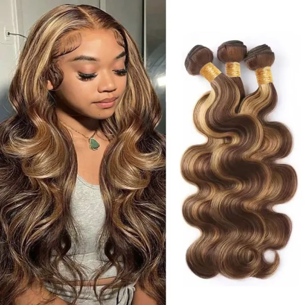 14-30 Inch Extension Wig P4/27 Highlight 10A Body Wave Human Hair Bundles 100% Human Hair Wig 3 P4/27 Bundles For Women