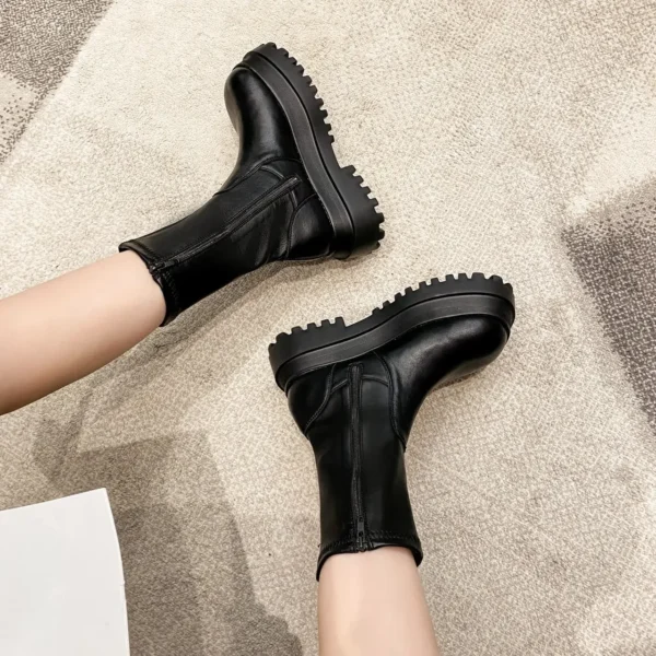 Fashion Platform Mid-Calf Shoes Women Combat Winter Heels Quality Long Thigh High Botas Zipper Knee High Boots For Girls Mujer - Image 4