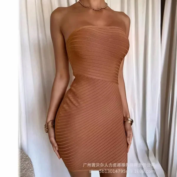 New Apricot Pit Strip Tube Top Wrap Women Dress - Image 3