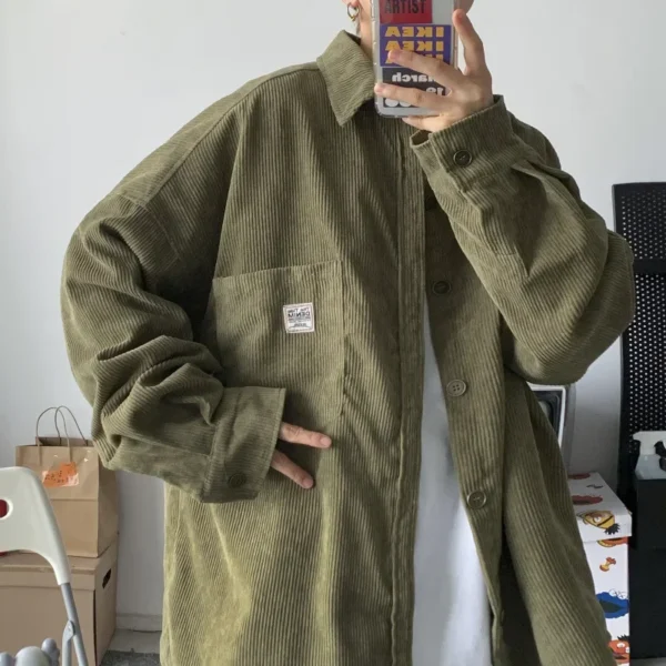 New Young Cowboy Shirts Men Japanese Loose Retro Corduroy Jacket Long Sleeve Shirt Men Clothing Casual Denim Jacket Korean Style - Image 3