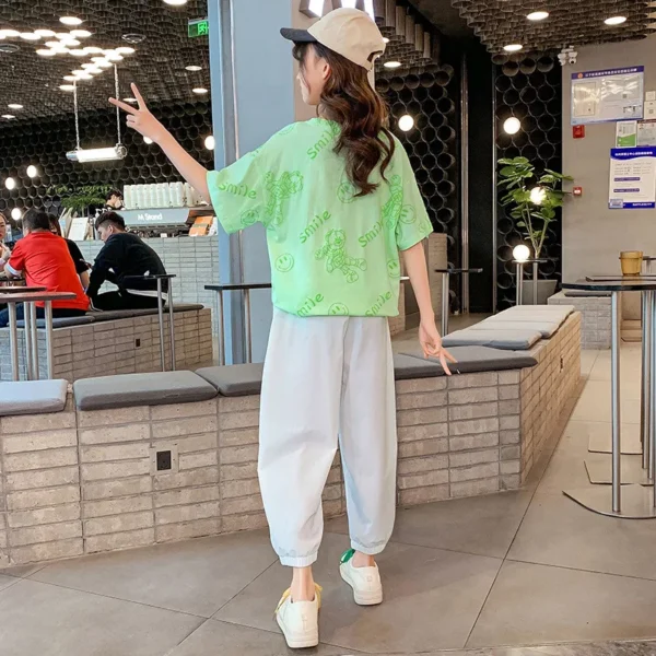 Teen Girls Sport Suit letters short t-shirt + striped Pants Children Set Tracksuit Kids Leggings - Image 4
