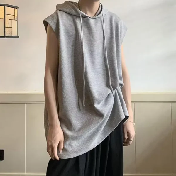 Men Workout Hoodie Sleeveless Sweatshirt Hooded Tank Top Breathable Men's Top Loose Fit Hooded Mid-length Men Vest Hoodies - Image 5