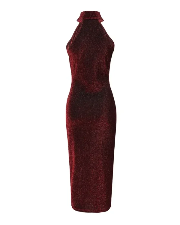 Women Sexy Slim Mini Dress Halter High Neck Sleeveless Glitter Bodycon Dress Evening Party - Image 5