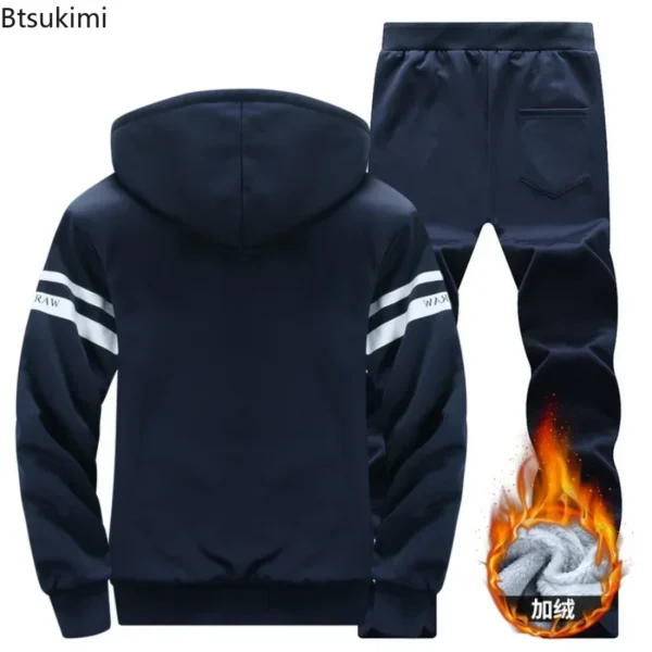 2025 Men's Thicken Warm Tracksuit Set Cardigan Fleece Hood Jacket+Pants Sweatshirts Male 2 Piece Sets Hoodies Suit Coat Big Size - Image 4