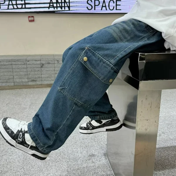 Big Boy Baggy Jeans Retro Blue Wide Jeans for With Pocket Cowboy Cool Denim Pants With Teen Kids Ripped Jeans 5-14Years - Image 5