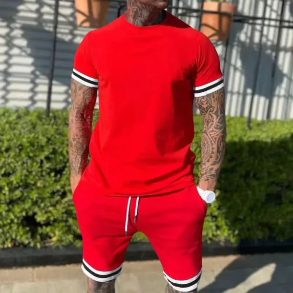 Men Casual 2-piece Set Outdoor Fashion O-Neck Short Sleeve T-shirt Elastic Waist Shorts Breathable High Street Sports Wear