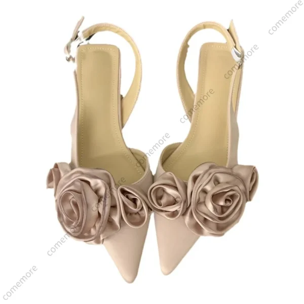 Women's Elegant Sandals High Heeled Sweet Rose Closed Toe Footwear Women Summer Slingback Pointed Fashion Dress Ladies Shoes - Image 5