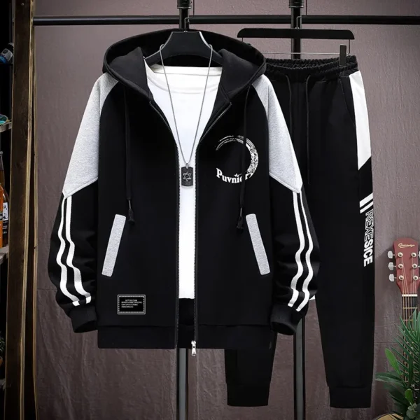 Hooded Jacket Pants Set Men Cotton Harajuku Baseball Jersey Trousers 2 Piece Set Fashion High Quality Men's Clothing New - Image 2