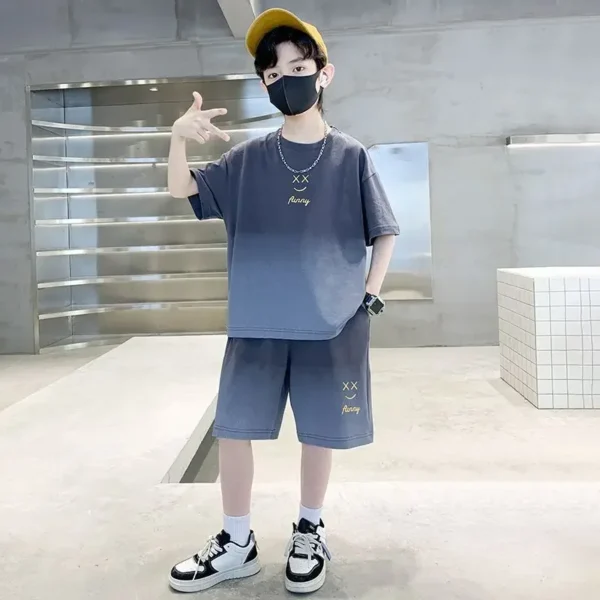 Summer Teenage Boy Clothes Set Children Girls Gradient Tshirts and Shorts 2 Pieces Suit Kid Top Bottom Fashion Outfits Tracksuit - Image 4