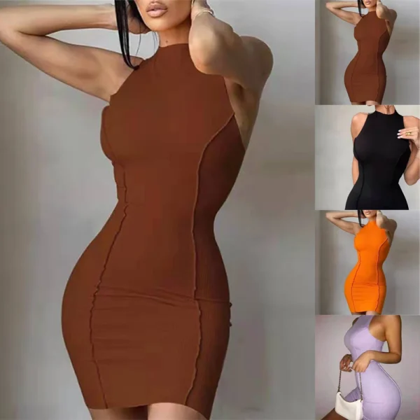 Women Sexy Sleeveless O-neck Mini Dress Ladies Party Cocktail Bodycon Dress Beach Bodysuit Y2k High Waist Slim Casual Jumpsuits