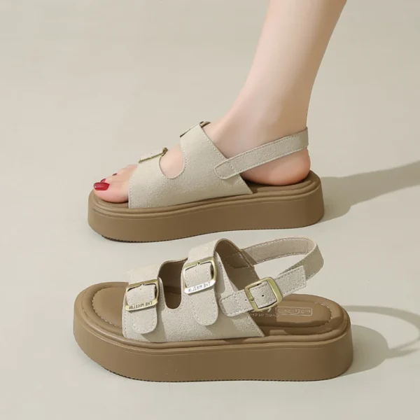 CRLAYDK Women's Sandals Comfort Platform Adjustable Double Strap Shoes Open Toe Walking Casual Buckle Beach Dressy Slippers
