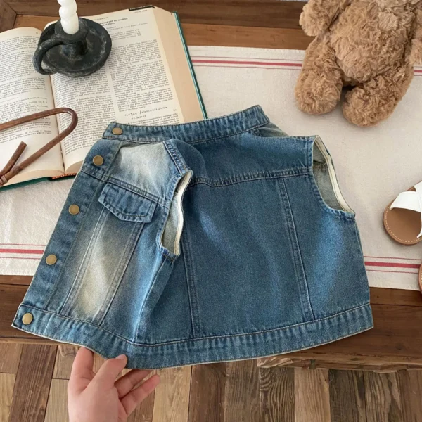 2024 Autumn New 1-8 Year Old Korean Version of Boys and Girls Versatile Vest Denim Cardigan Jacket Fashion Casual - Image 2