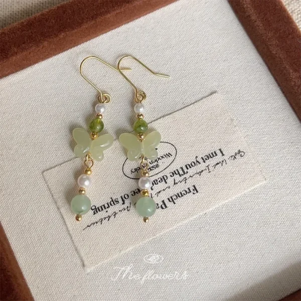 Natural Jade Butterfly Earrings 18K Gold Plated Designer Accessories Women Gemstones Charm Jewelry Luxury Amulet Fashion Gift - Image 5