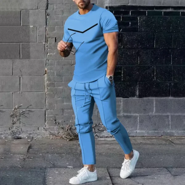 Men Fashion 2-piece Set Summer Outdoor O-Neck Print Short Sleeves T-shirt Casual Elastic Waist Trousers Street Corner Party Wear - Image 3