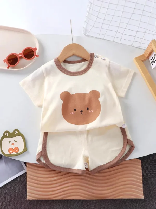 New Summer Baby Clothes 0-4 Years Old Boy Cartoon Bear T-shirt Shorts Pink Cute Cotton Girl Short-sleeved Top Suit - Image 2