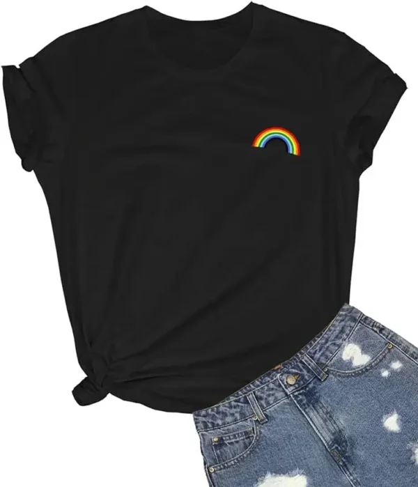 Rainbow Women Cute Printed T Shirt Teen Girls Graphic Harajuku Fashion Casual The Most Popular in 2024 Short-sleev Ventilate