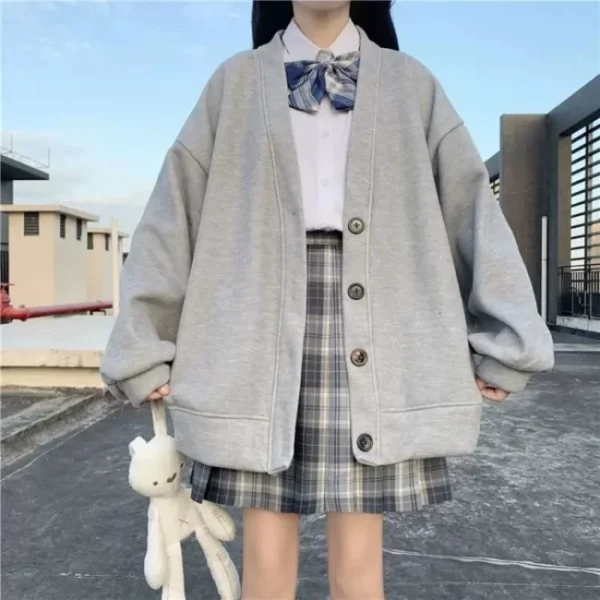 Autumn Winter New Japanese JK Cardigan Hoodies Solid Casual Outwear Student Button College Style Fashion Teens Girls Sweatshirt - Image 4