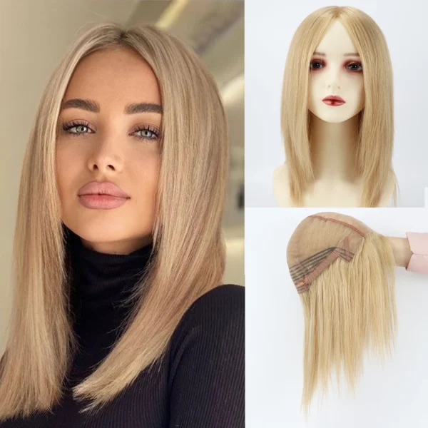 14inch Full Lace Mono Base Wigs for Women Silk Top Human Hair Wig With PU Front Ash Blonde Virgin European Human Hair