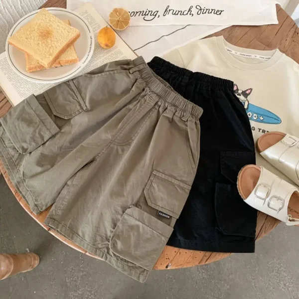 Boys Summer Cargo Shorts 2025 New Fashion Japanese Casual Daily All-match Solid Color Pants Cool Loose Shorts for 2-8Y Kids - Image 2