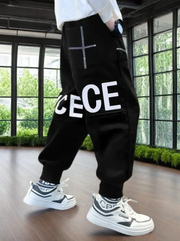 Children Autumn Black Color Cotton Sports Jogger Pants for Boys Casual Tapered Trousers Kids Letter Sporty Sweatpants Trackpants - Image 5