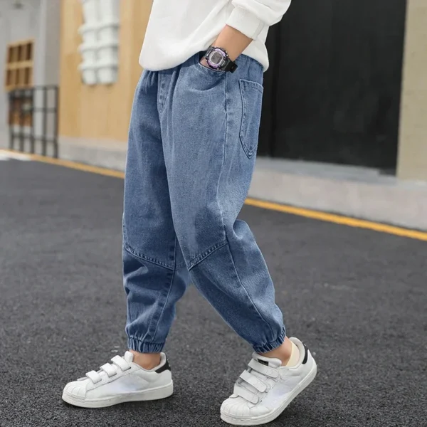 Girls Boys Jeans Kids Letter Print Elastic Waist Denim Pant 2024 Spring Fall 2 To 12Yrs Teens Trousers Children's Casual Clothes - Image 2