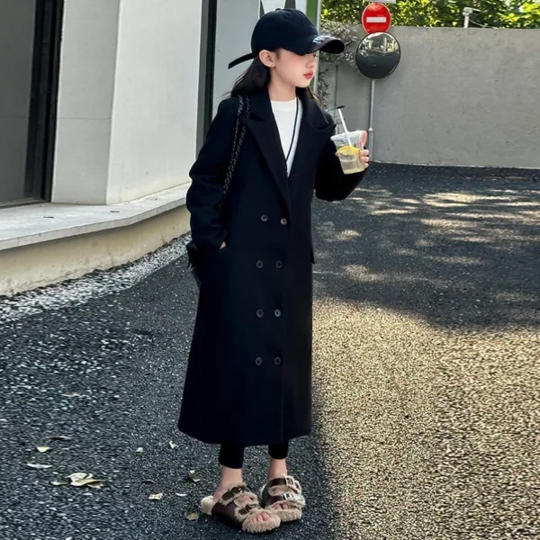 winter Thicken cotton teen Girls long Woolen Overcoat Double breasted cotton Windbreak jacket warm coat School Child Clothes 14 - Image 5