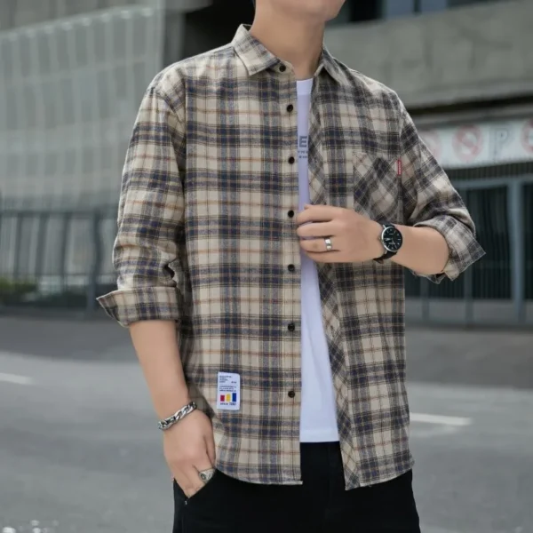 Spring New Casual Men's Flannel Plaid Shirt Brand Male Business Office Checkered Long Sleeve Shirts Clothes - Image 2