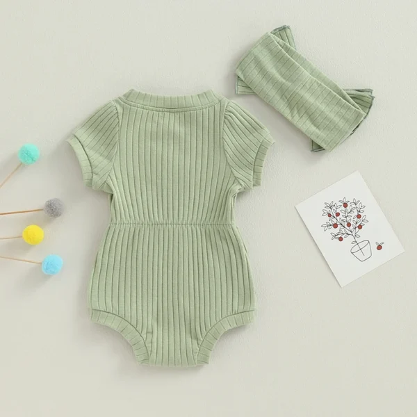 Sweety Baby Girl 2 Piece Outfits Solid Color Short Sleeve Romper with Bow Headband Set Summer Baby Bodysuits Clothes - Image 6