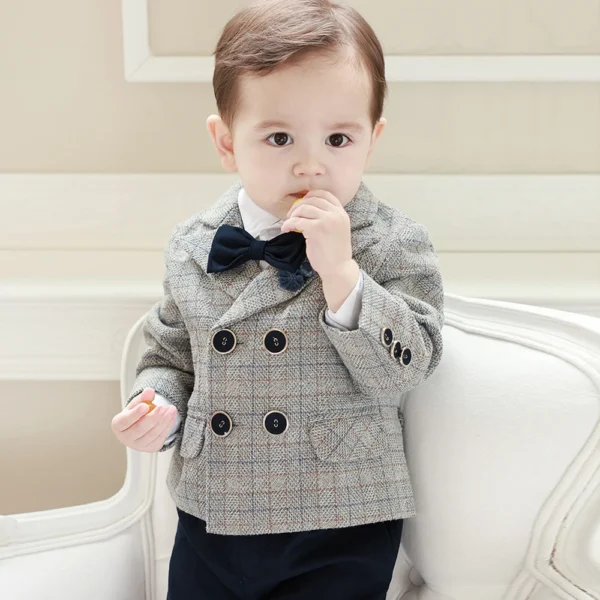 High Quality Boys Suit 3 Piece (Jacket Pants With Straps ) Bowtie Wedding Tuxedo Kids Formal Party 9M-4 Years Custom Blazer - Image 3