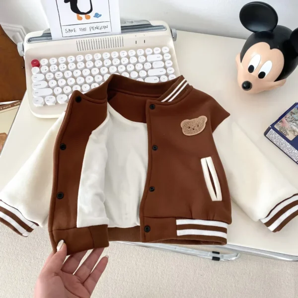 Children's Winter Fall Outfit with Plush Zip-Up Hoodie, Stunningly Cute Warm Baseball Jacket for Kids Baby Boys Girls 3M-3Y - Image 3
