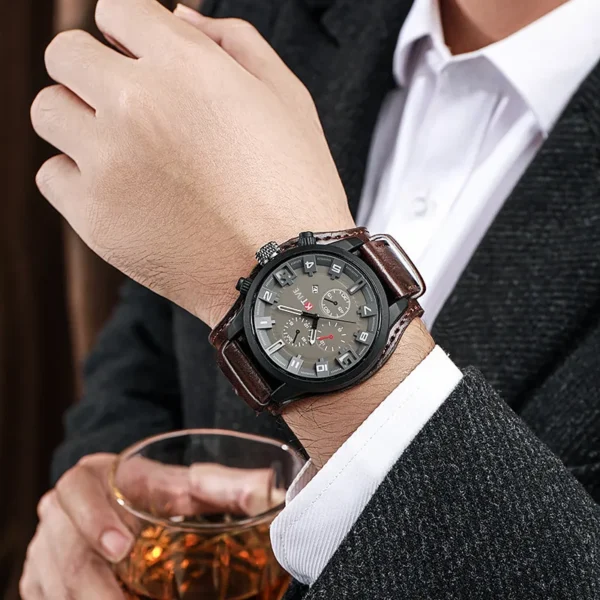 YIKAZE Retro Men's Watches Classic Luxury Business Quartz Watch Fashion Big Dial Leather Strap Date Military Wristwatch for Men - Image 3