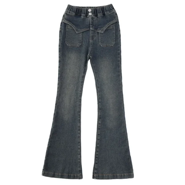 Girls' Spring and Autumn Jeans 2025 New Front Patched Flared Pants Teen Children's Denim Micro Flared Pants Kids Trousers - Image 5