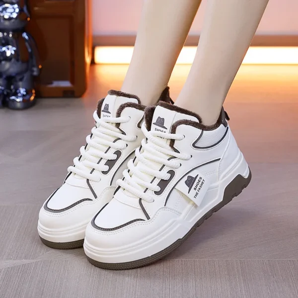 NEW Winter Warm White Shoes for Women Sneakers Fashion Students Board Shoes Lady Leather High Top Casual Flat Non Slip Trainers - Image 6
