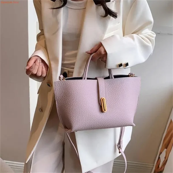 Q5WE Women Bucket Bag Solid Color Shoulder Bag PU Leather Handbag Korean Styles Crossbody Bag Simple Bag for Daily - Image 2