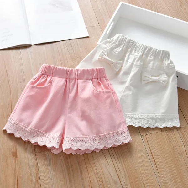 2024 summer thin girls' shorts baby casual versatile shorts butterfly lace Korean version foreign style children's outer wear