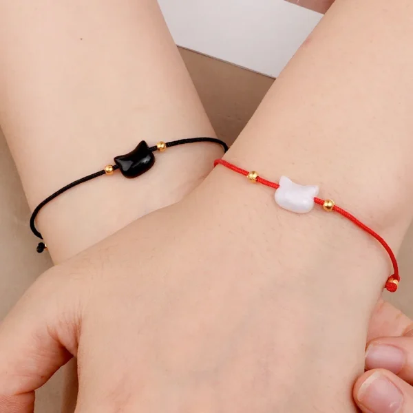 Cute Cat Couple Bracelet Imitation Wood Crystal Braided Children Bracelet - Image 6