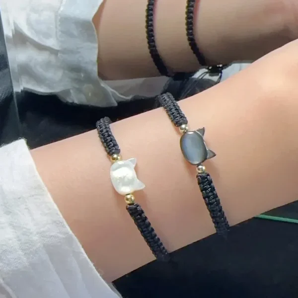 Cute Cat Couple Bracelet Imitation Wood Crystal Braided Children Bracelet - Image 5