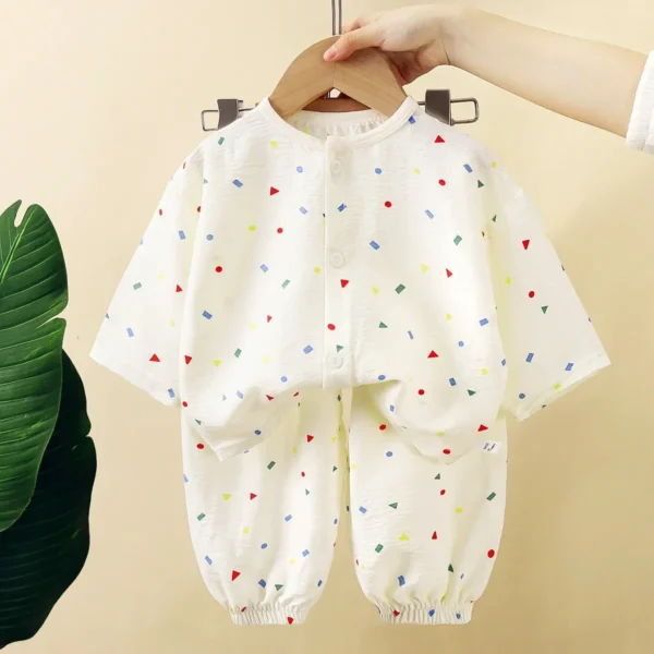 Children's Summer Thin Pajamas Boys Girls Cartoon Letter Print Long Sleeve T-shirt + Pants Sleepwear Baby Casual Clothing Sets - Image 3
