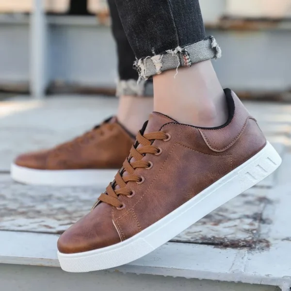 Men's Leather Shoes All-match Fashion Casual Shoes Spring and Autumn Outdoor Sneakers Flat Skateboard Shoes Loafers - Image 5