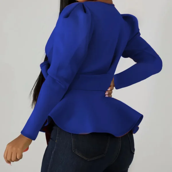 Women Peplum Blouse Tops Club Waist Belt Bowtie Half Sleeves Deep V Neck Sexy Party Clubwear Night Date Out Evening Bluas Ladies - Image 5
