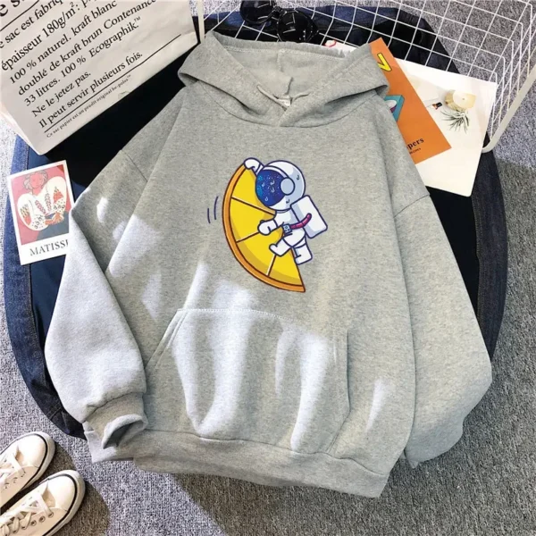 Cute Astronaut Hug a Giant Lemon Print Hoodies Teens Cartoon Graphic Streetwear Spring Loose Sweatshirts Male Pullover Top