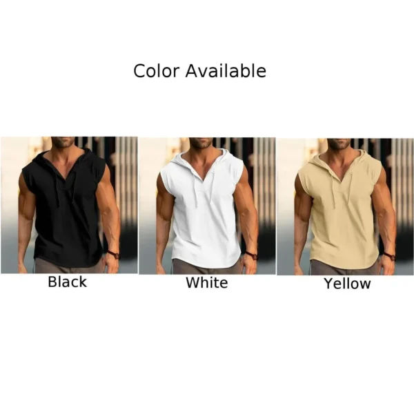 Male T-shirt Men V-neck Vest Wear-resistant Breathable Casual Drawstring Fitness Hooded Loose Daily Sports Fashion - Image 4